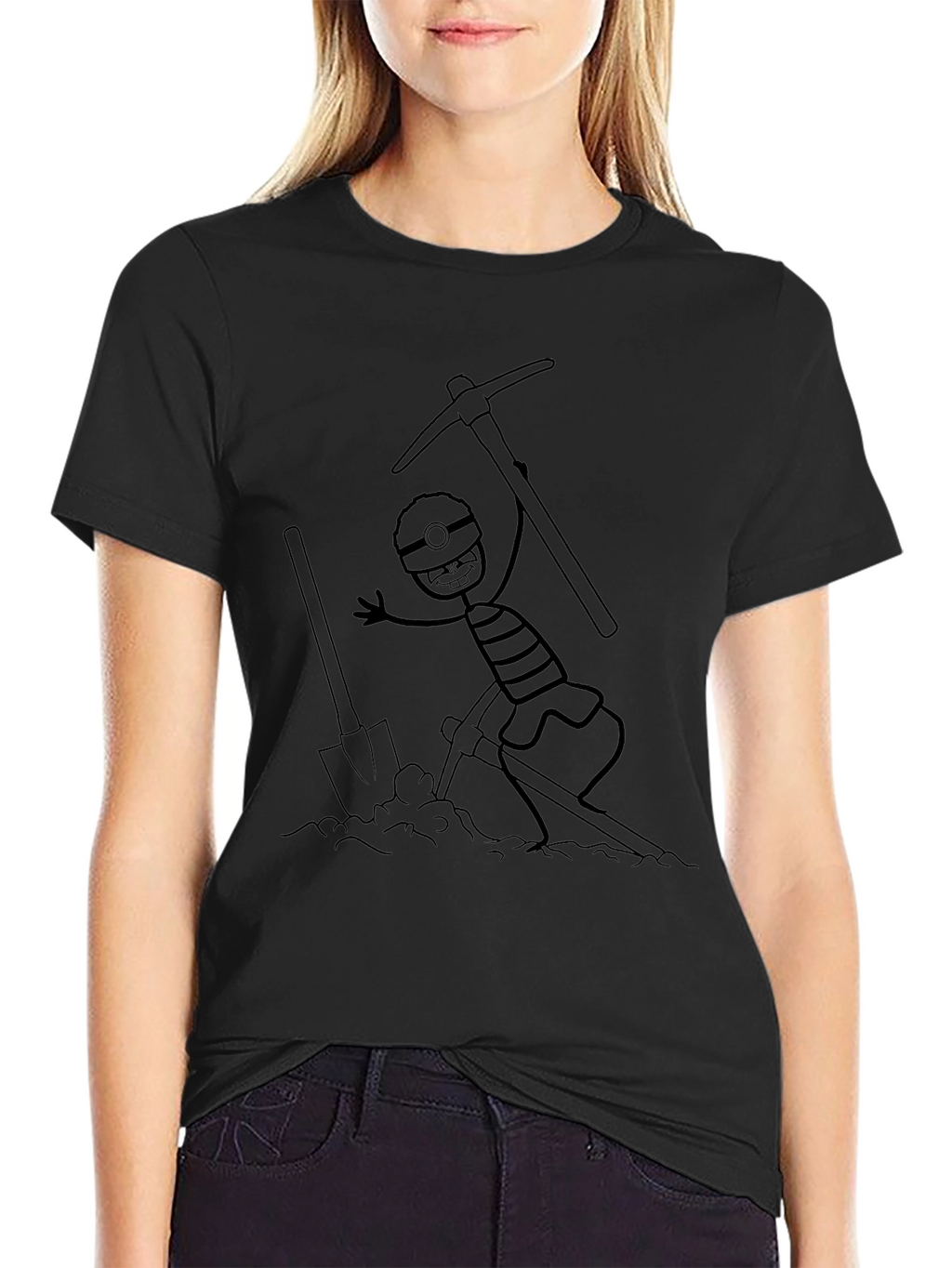 Miner Cartoon Graphic Black T-Shirt