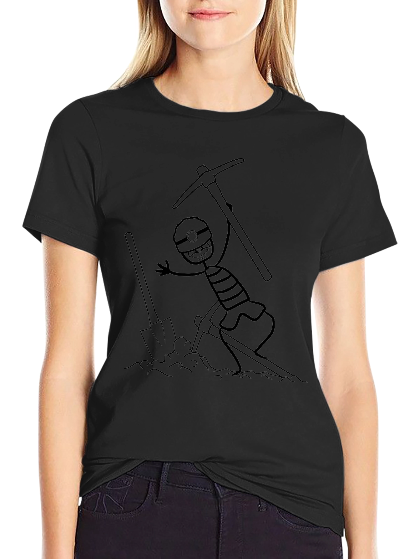 Miner Cartoon Graphic Black T-Shirt