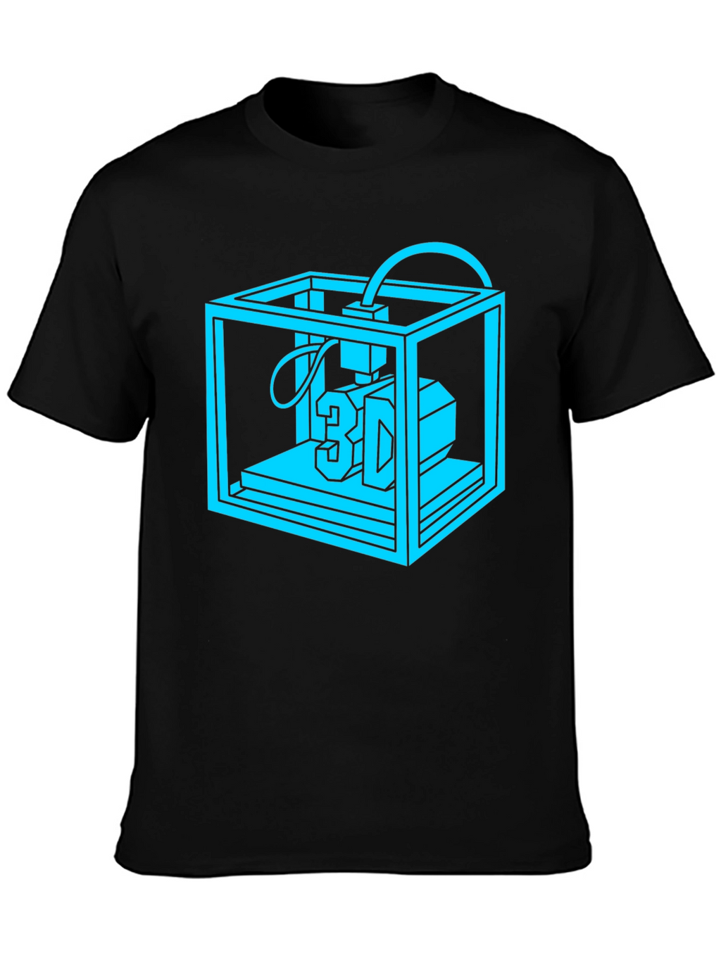 3D Printer Graphic Tee - Black Cotton Casual Shirt