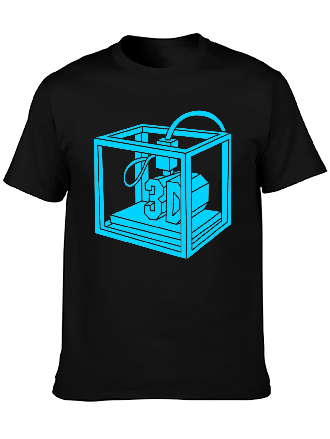 3D Printer Graphic Tee - Black Cotton Casual Shirt