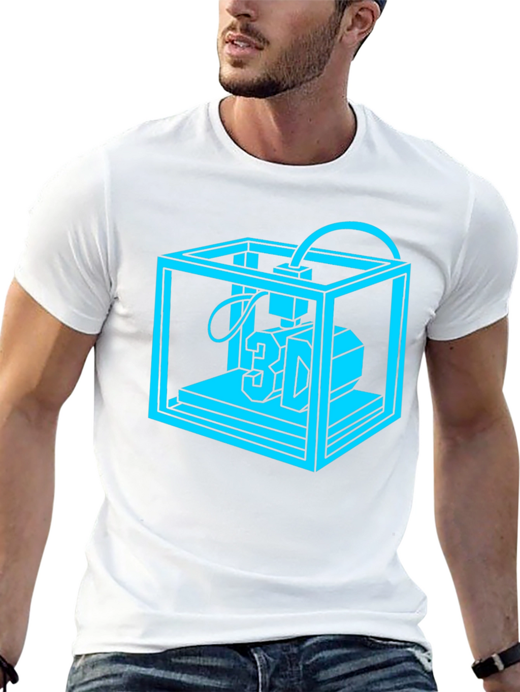 3D Printer Graphic Tee - Black Cotton Casual Shirt