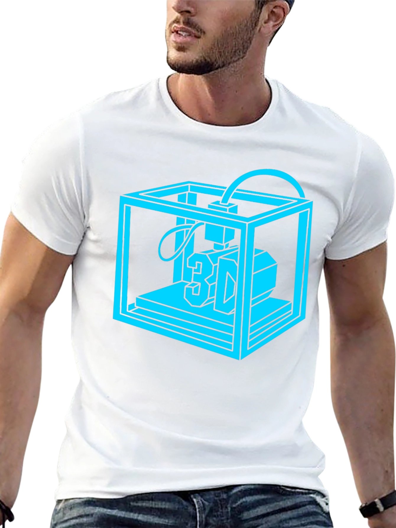3D Printer Graphic Tee - Black Cotton Casual Shirt