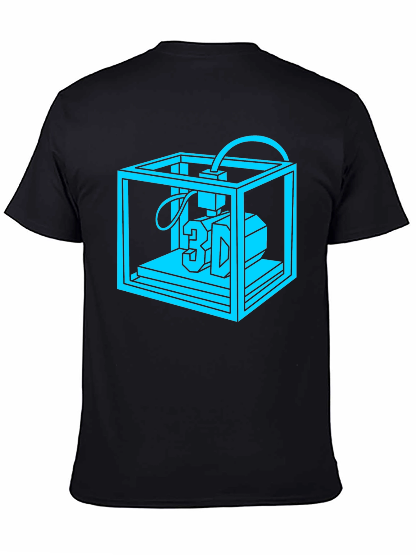 3D Printer Graphic Tee - Black Cotton Casual Shirt