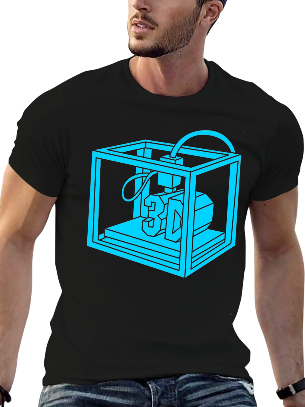 3D Printer Graphic Tee - Black Cotton Casual Shirt