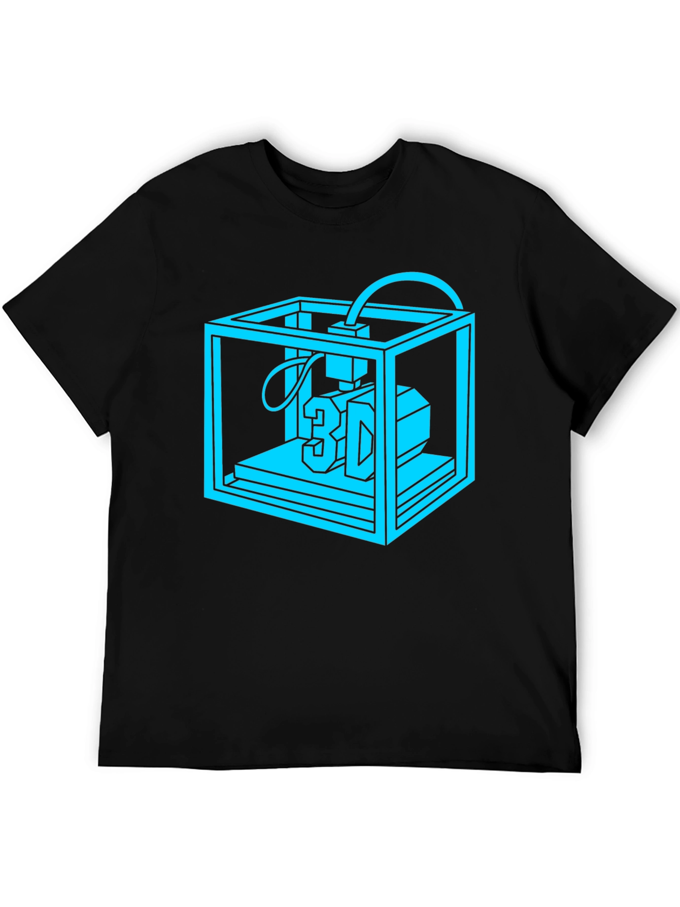 3D Printer Graphic Tee - Black Cotton Casual Shirt