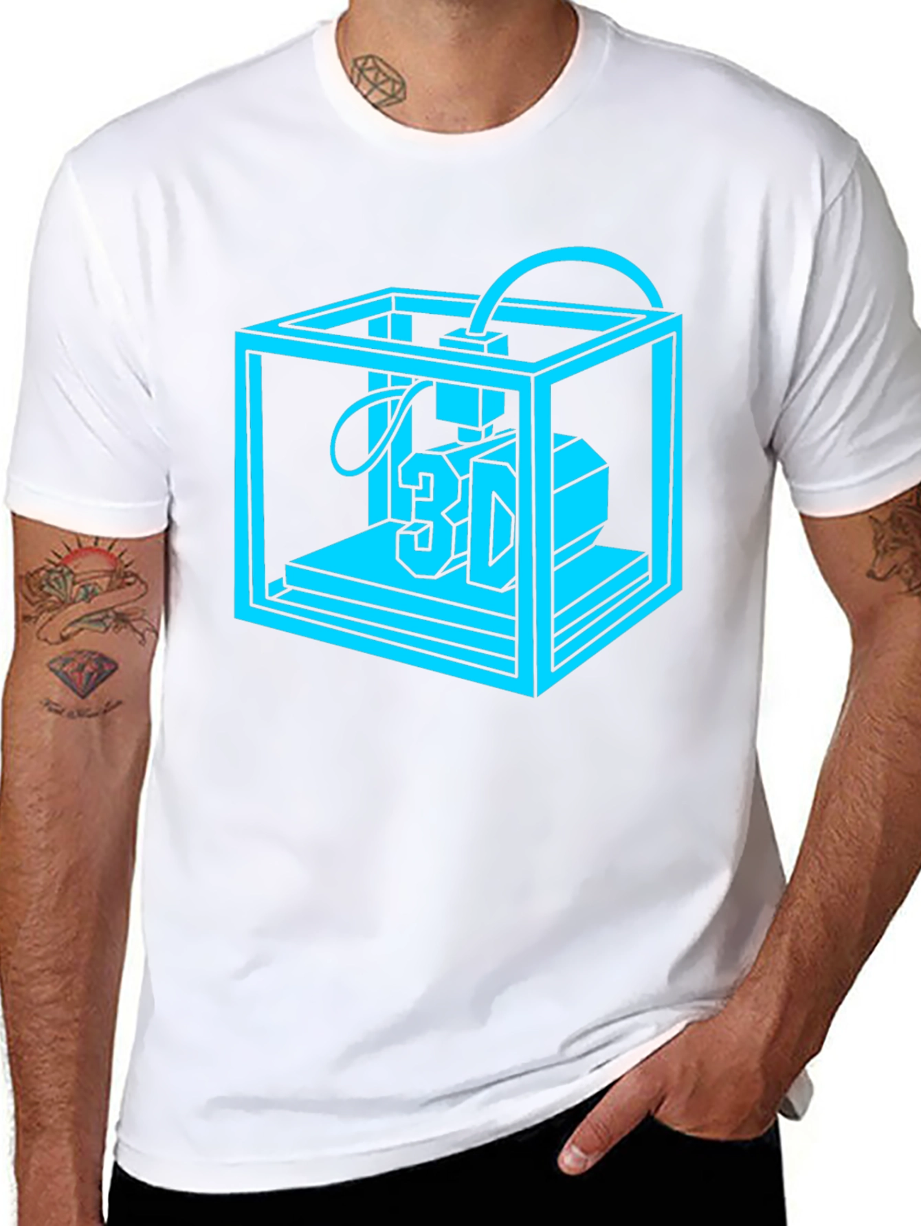 3D Printer Graphic Tee - Black Cotton Casual Shirt