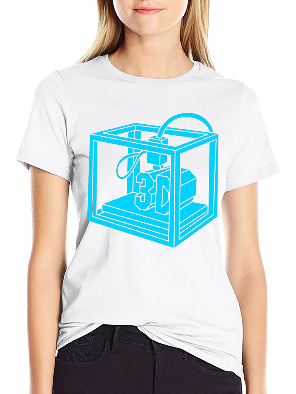 3D Printer Graphic Tee - Black Cotton Casual Shirt
