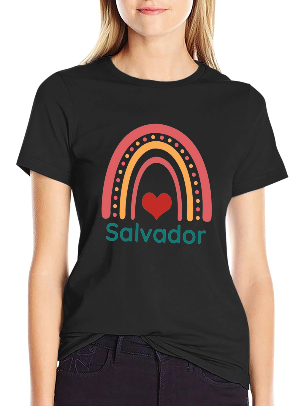 Salvador Rainbow Heart T-Shirt - Black Casual Tee