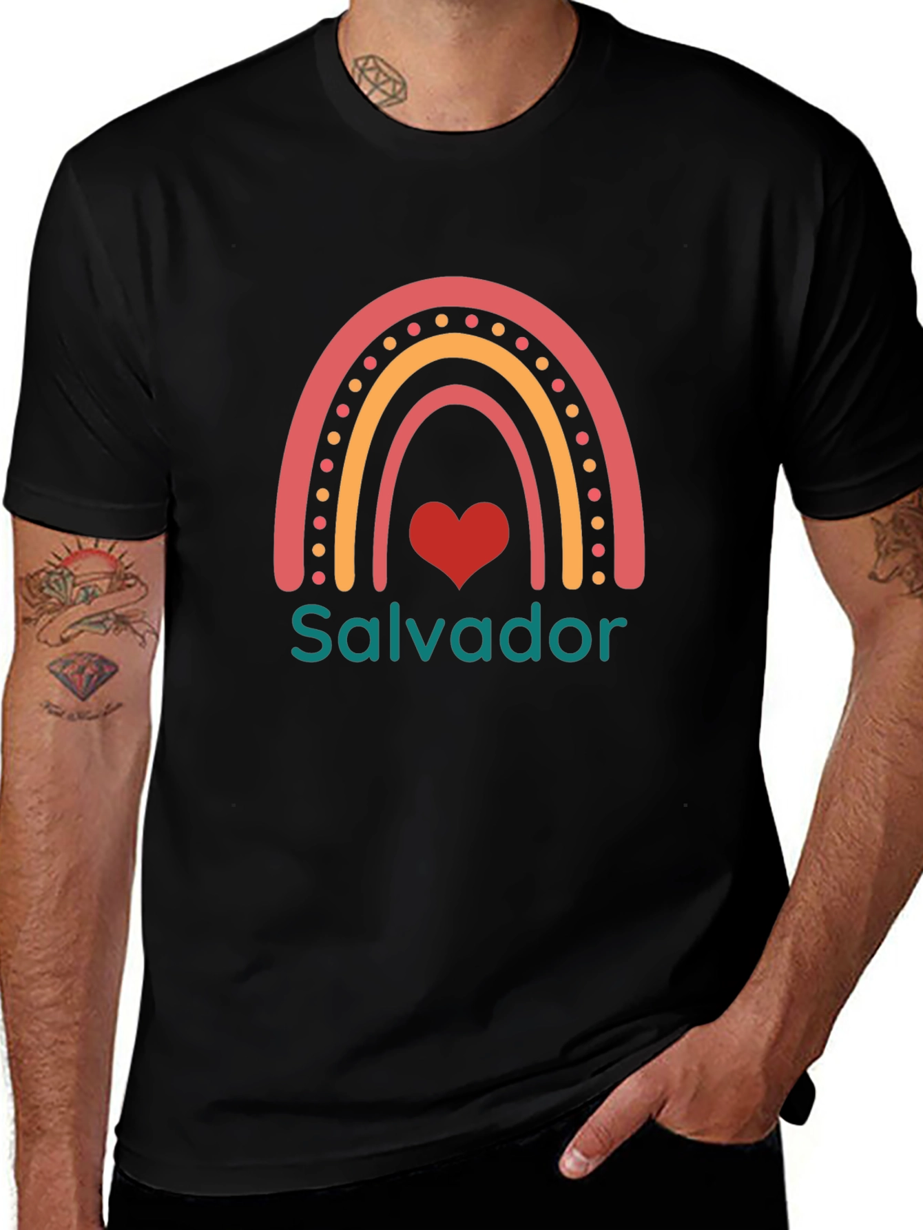 Salvador Rainbow Heart T-Shirt - Black Casual Tee