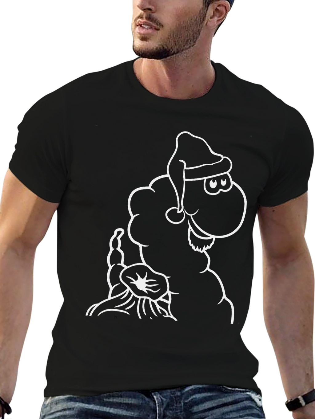 Novelty Cartoon Sheep Santa Hat Graphic Tee