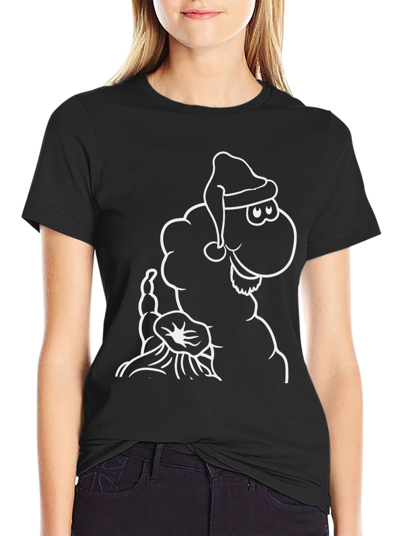 Novelty Cartoon Sheep Santa Hat Graphic Tee