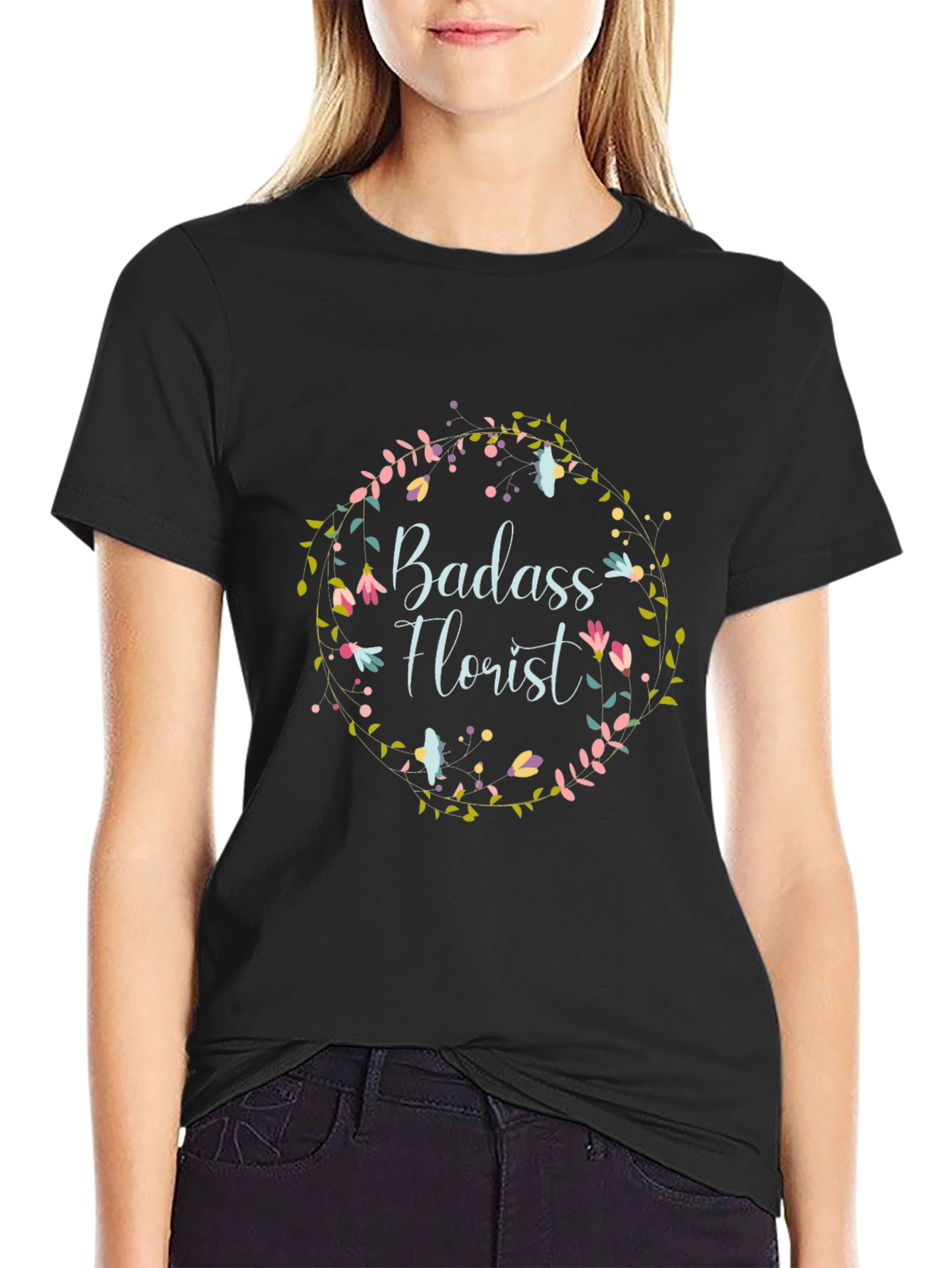 Badass Florist Graphic Tee - Floral Wreath Design