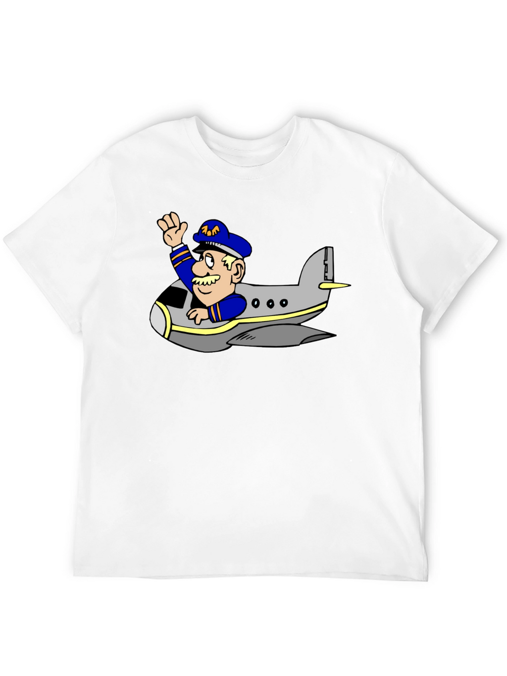 Pilot in Plane Cartoon Black T-Shirt