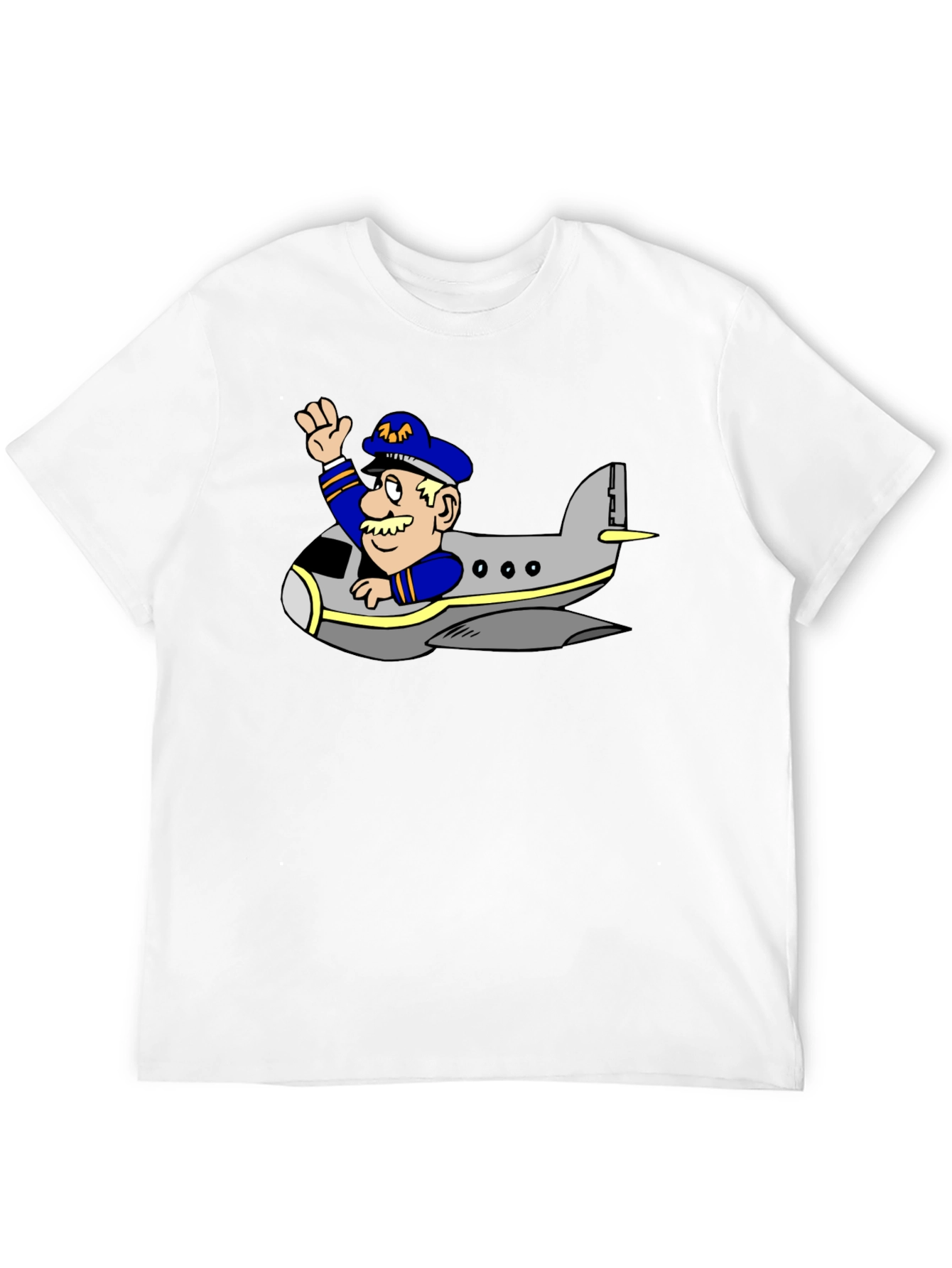Pilot in Plane Cartoon Black T-Shirt