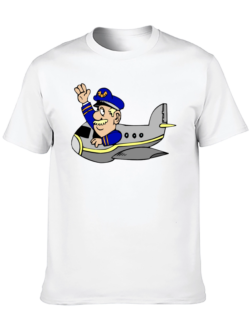 Pilot in Plane Cartoon Black T-Shirt