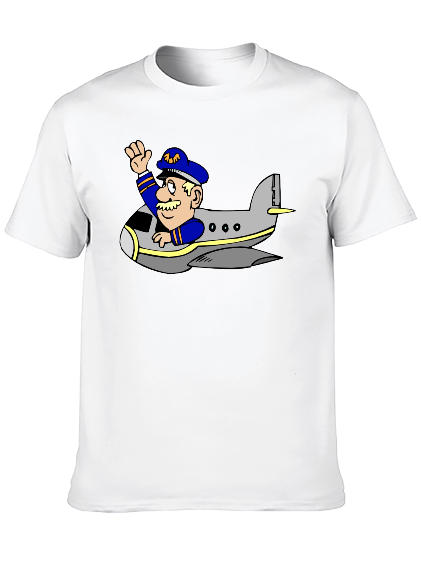 Pilot in Plane Cartoon Black T-Shirt