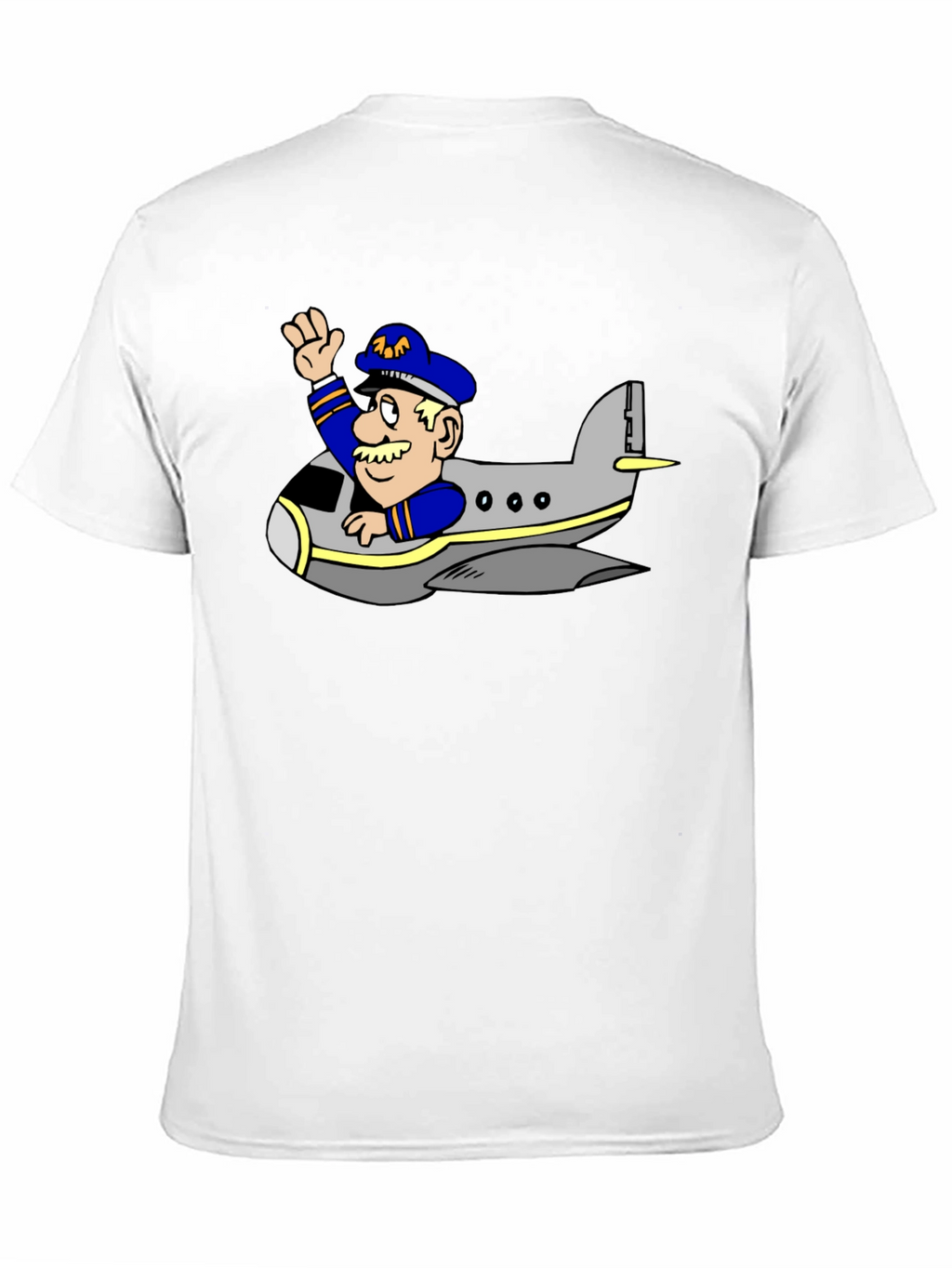Pilot in Plane Cartoon Black T-Shirt