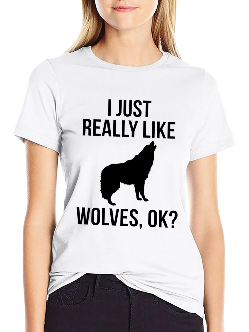 I Just Really Like Wolves Black Graphic Tee