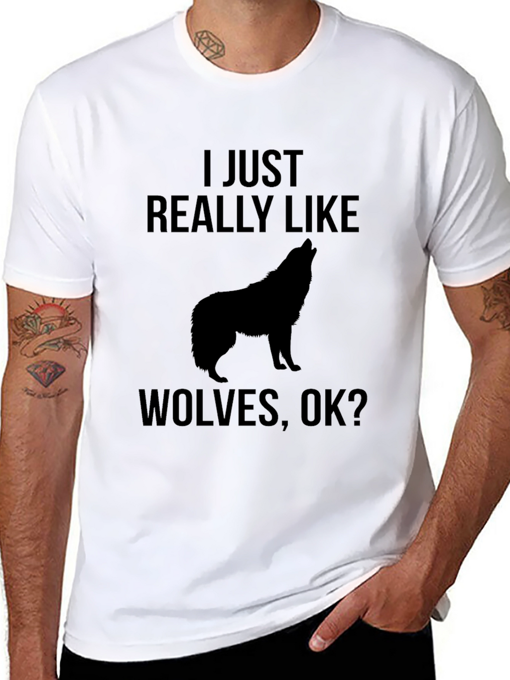 I Just Really Like Wolves Black Graphic Tee
