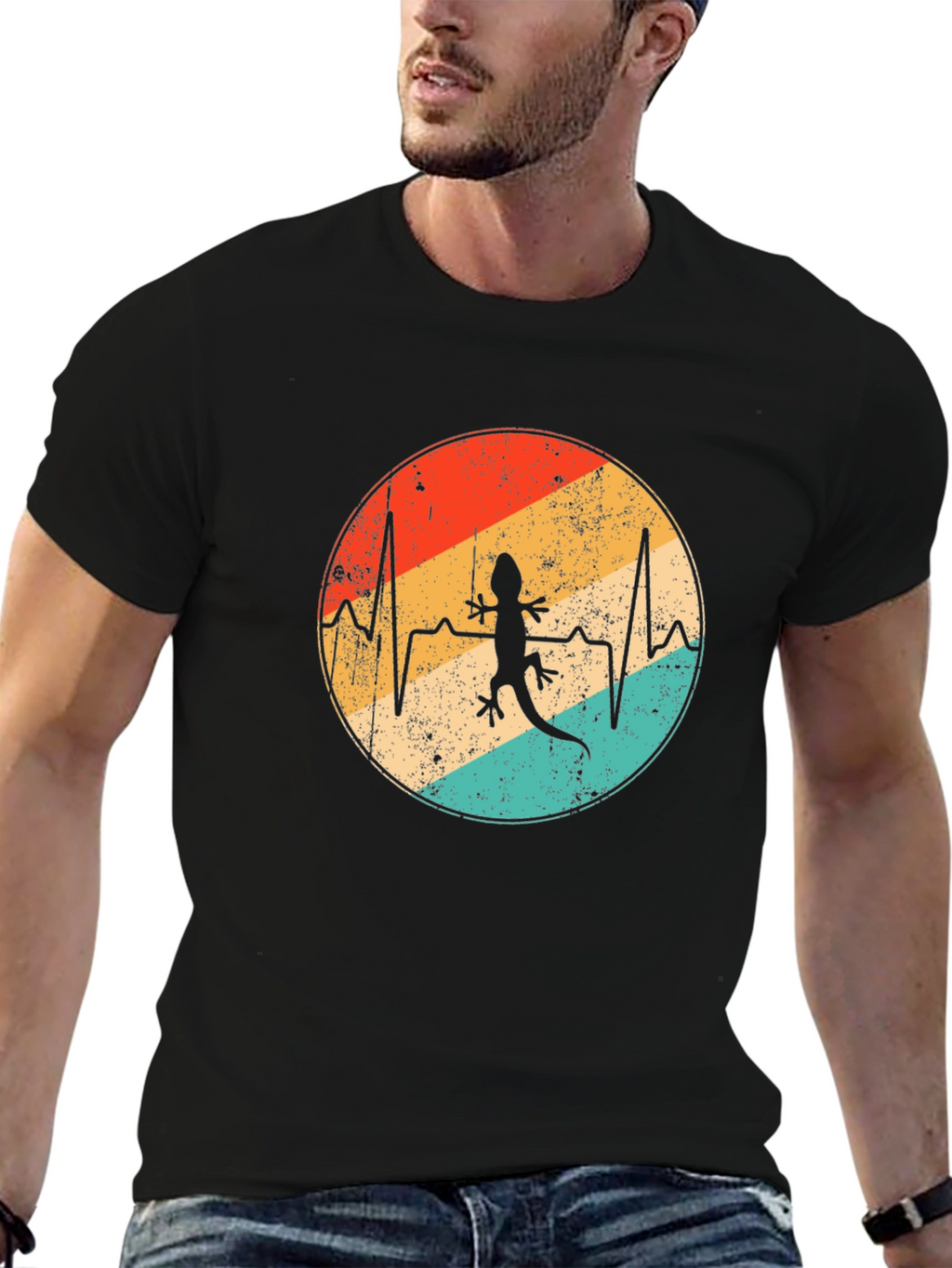 Lizard Heartbeat Graphic Tee - Retro Style