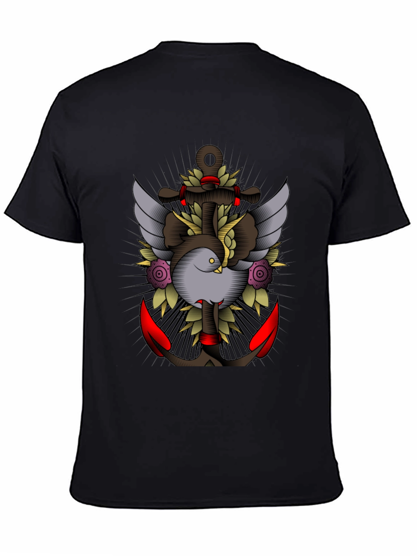 Nautical Tattoo Graphic Black Tee - Anchor & Dove Design