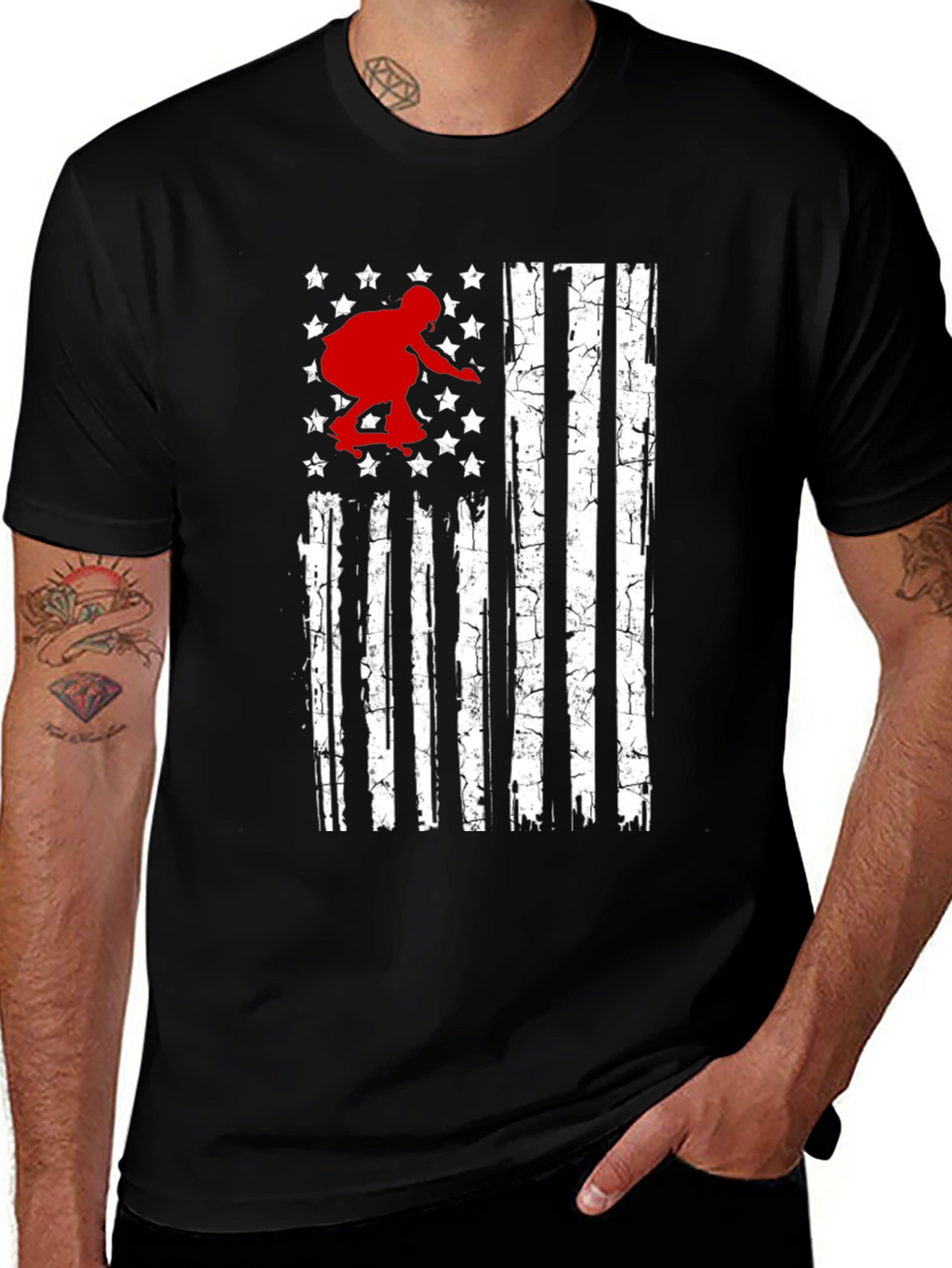 Skateboarding USA Flag Graphic T-Shirt
