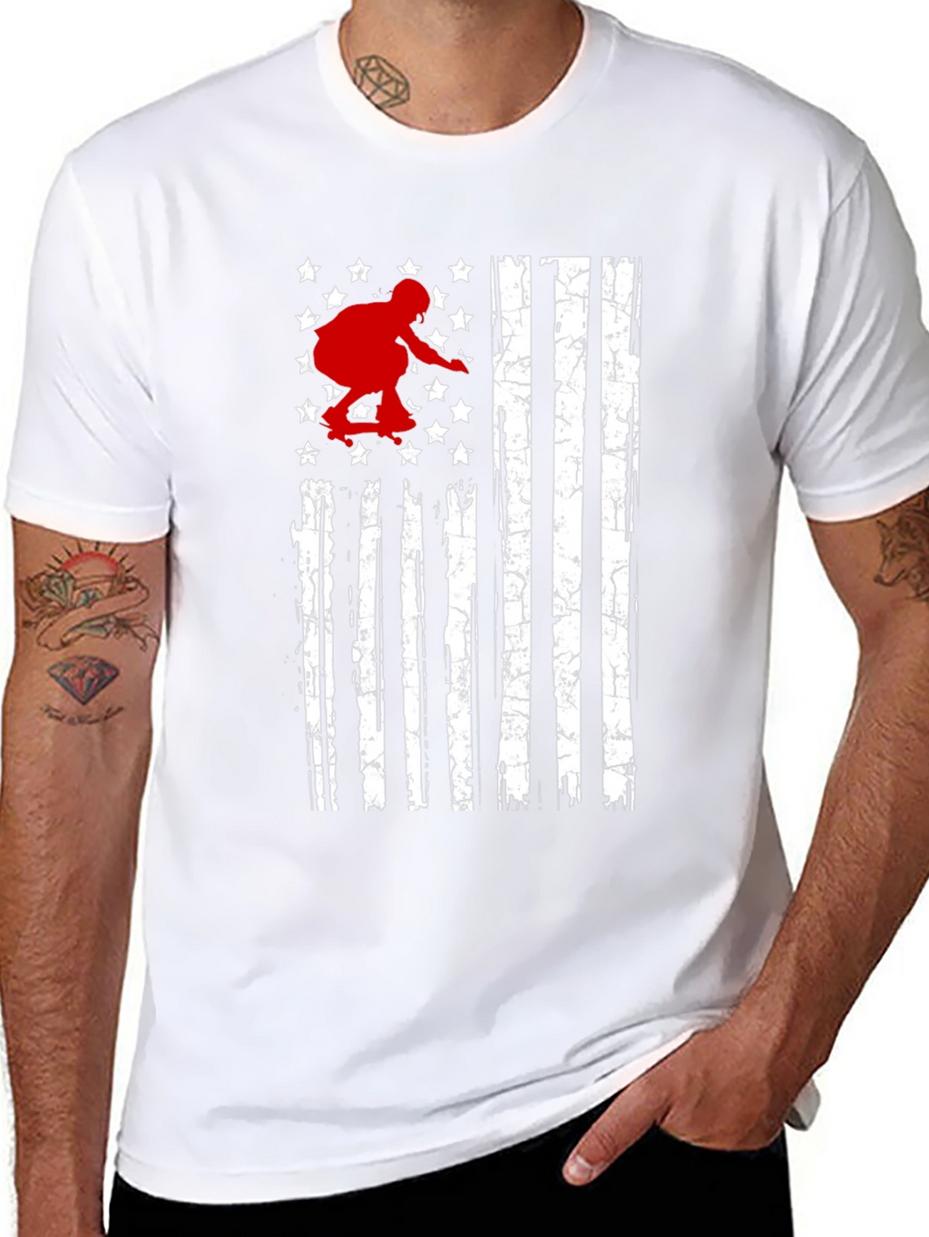 Skateboarding USA Flag Graphic T-Shirt