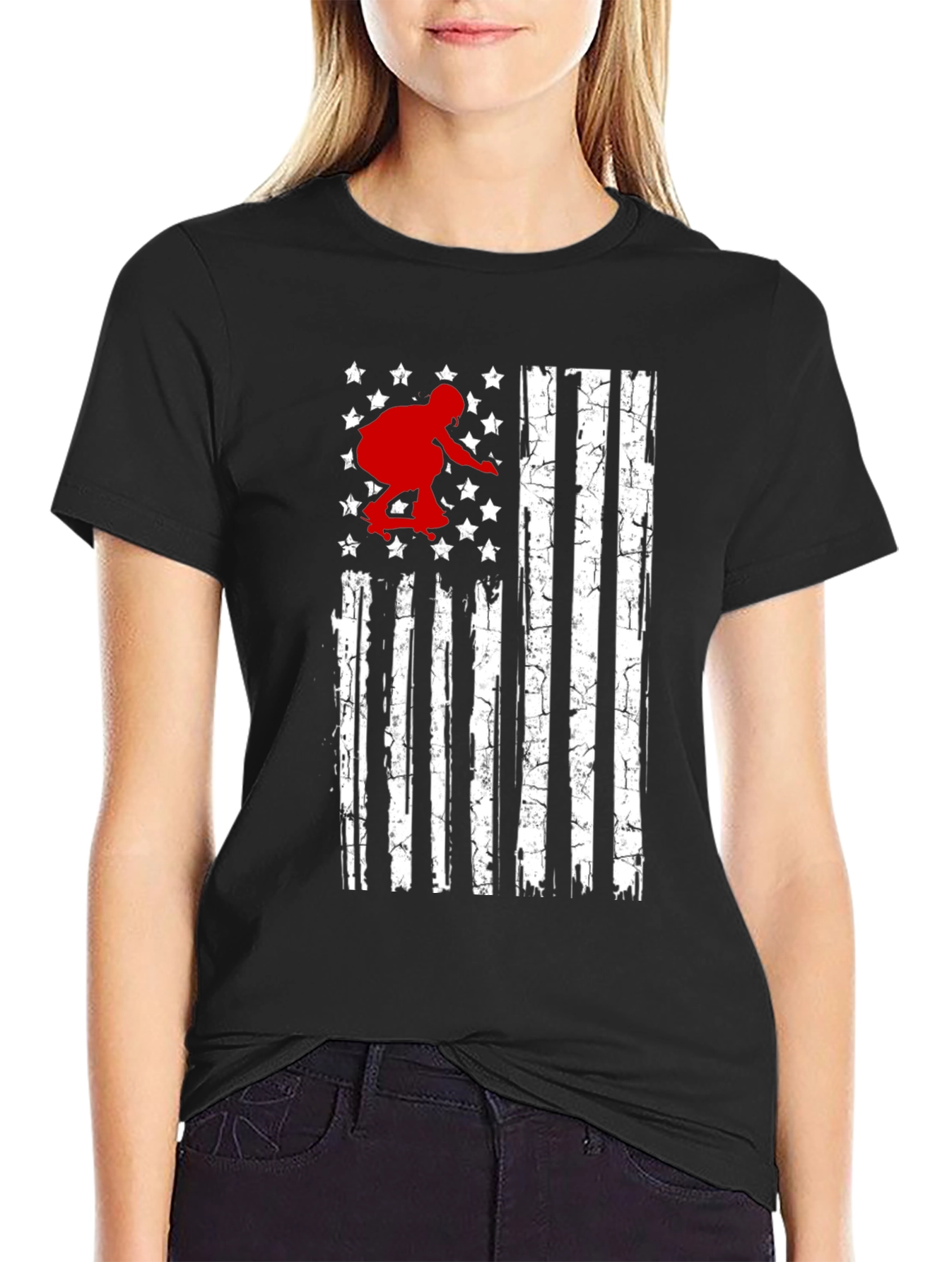 Skateboarding USA Flag Graphic T-Shirt