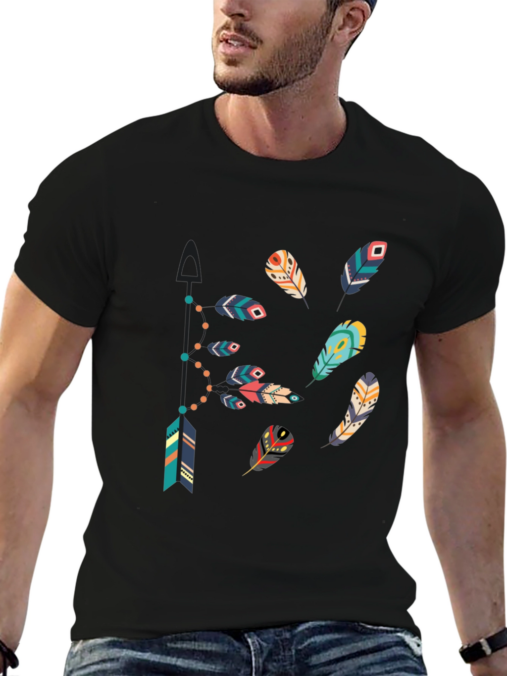 Feather Arrow Graphic Black T-Shirt
