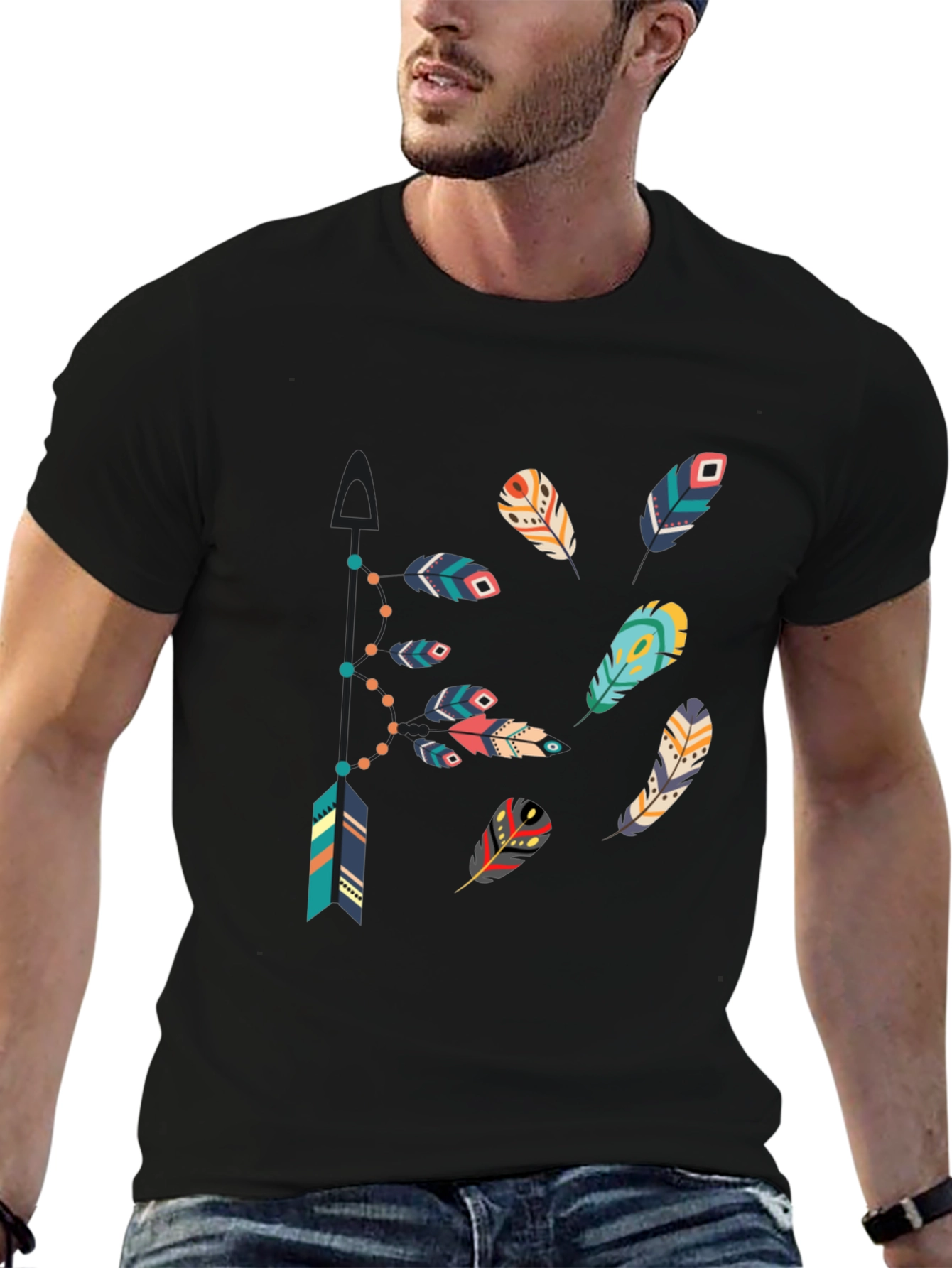 Feather Arrow Graphic Black T-Shirt
