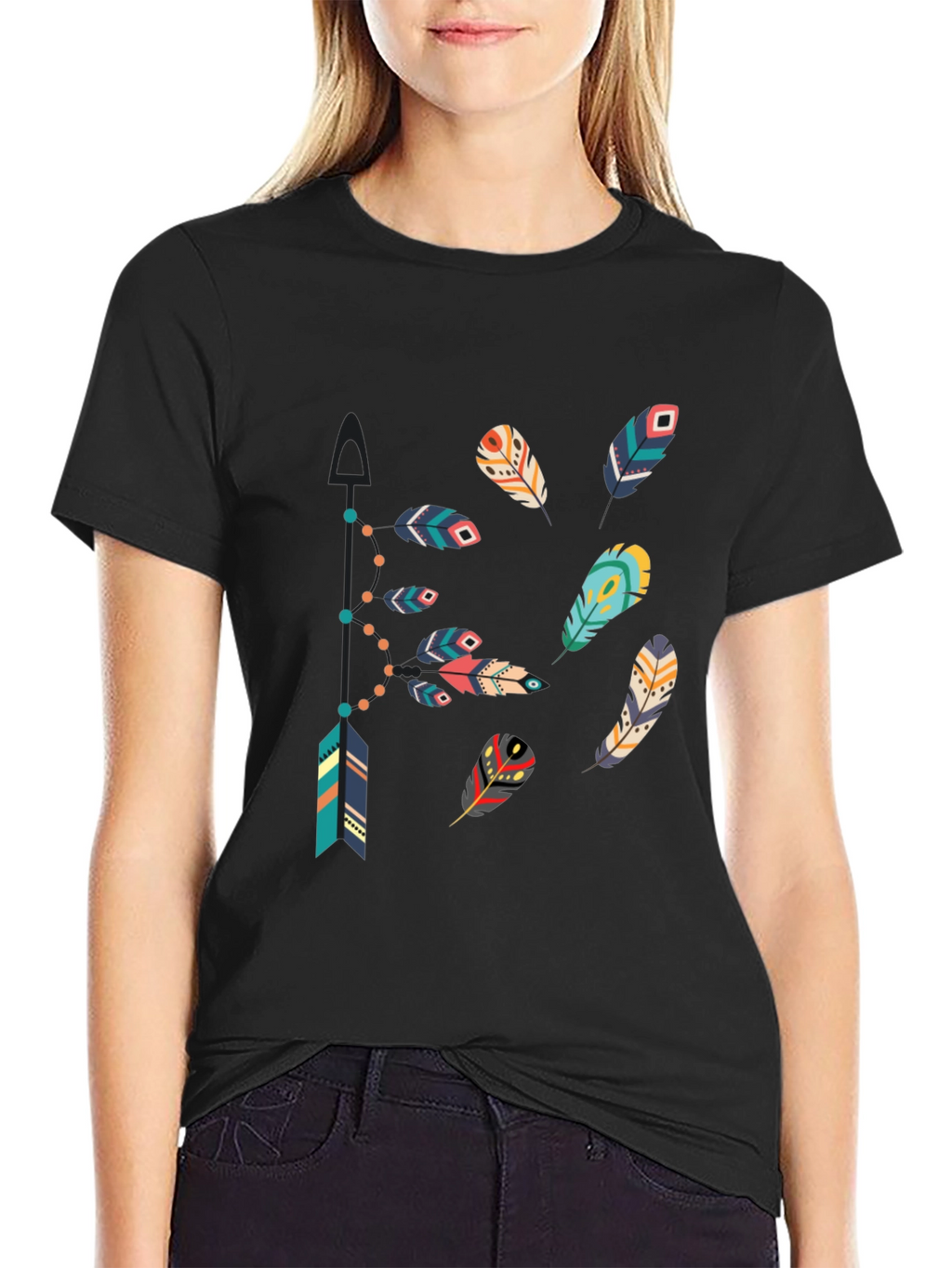Feather Arrow Graphic Black T-Shirt