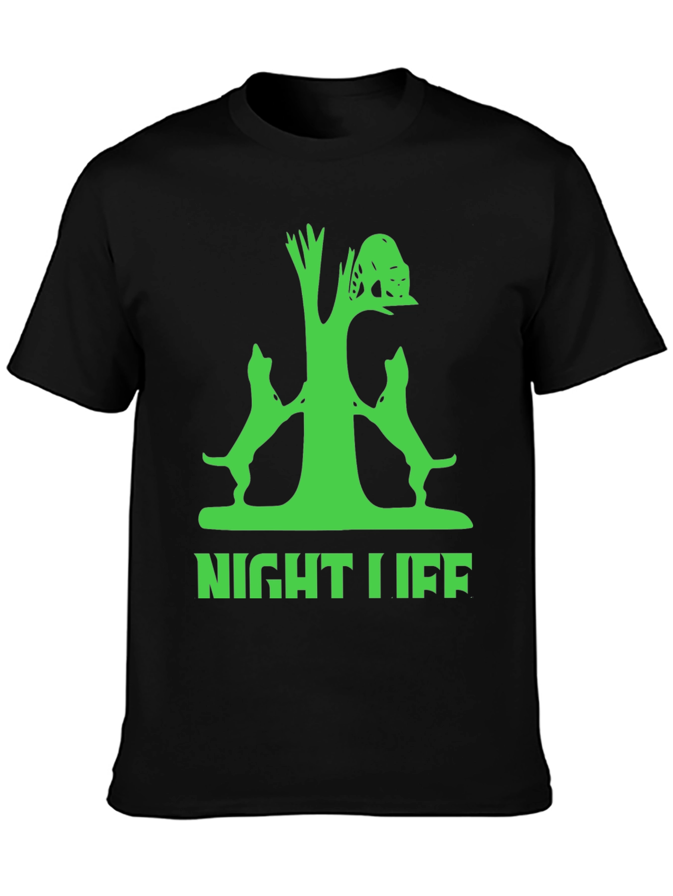 Night Life Tree & Dogs Graphic Tee - Black Cotton