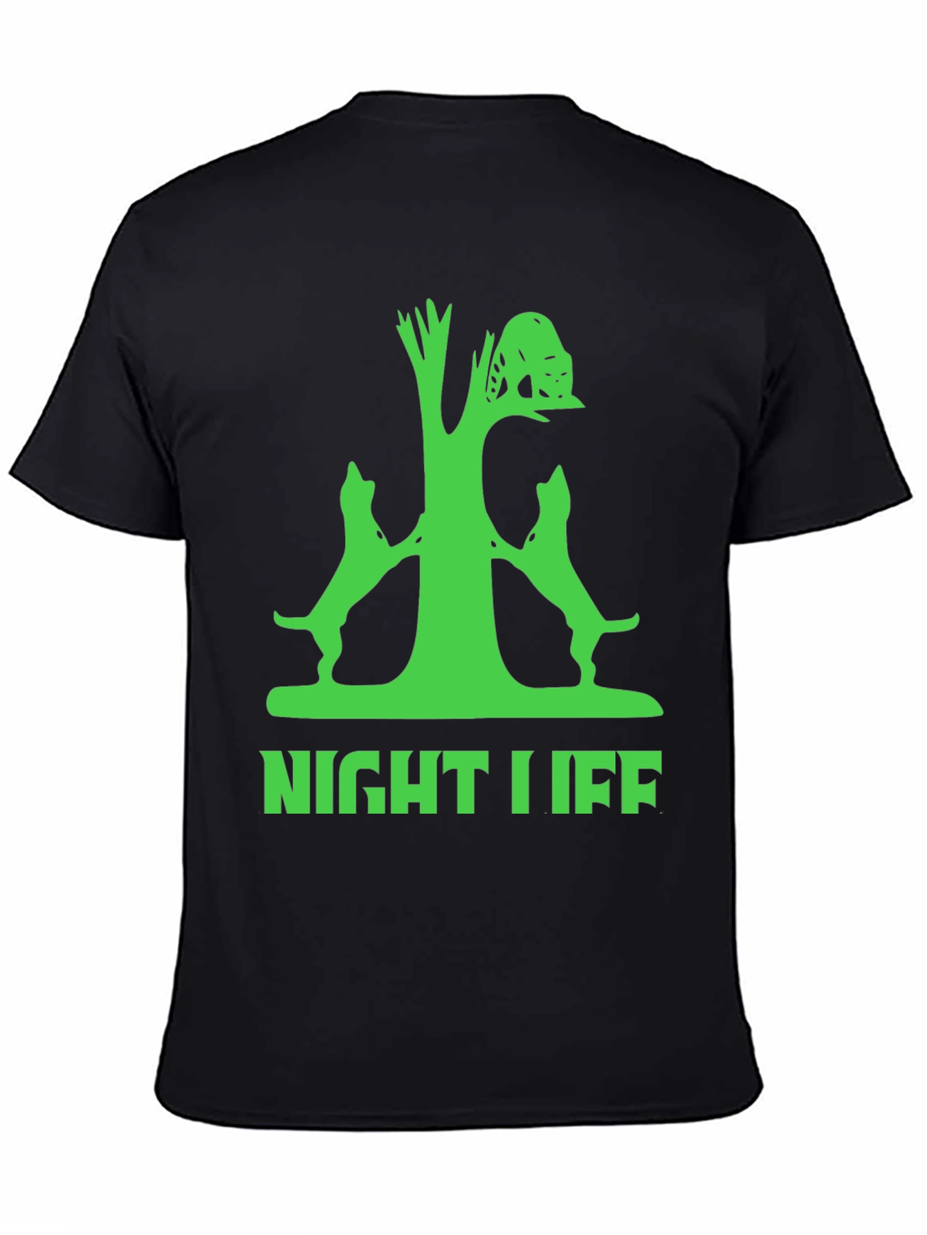 Night Life Tree & Dogs Graphic Tee - Black Cotton