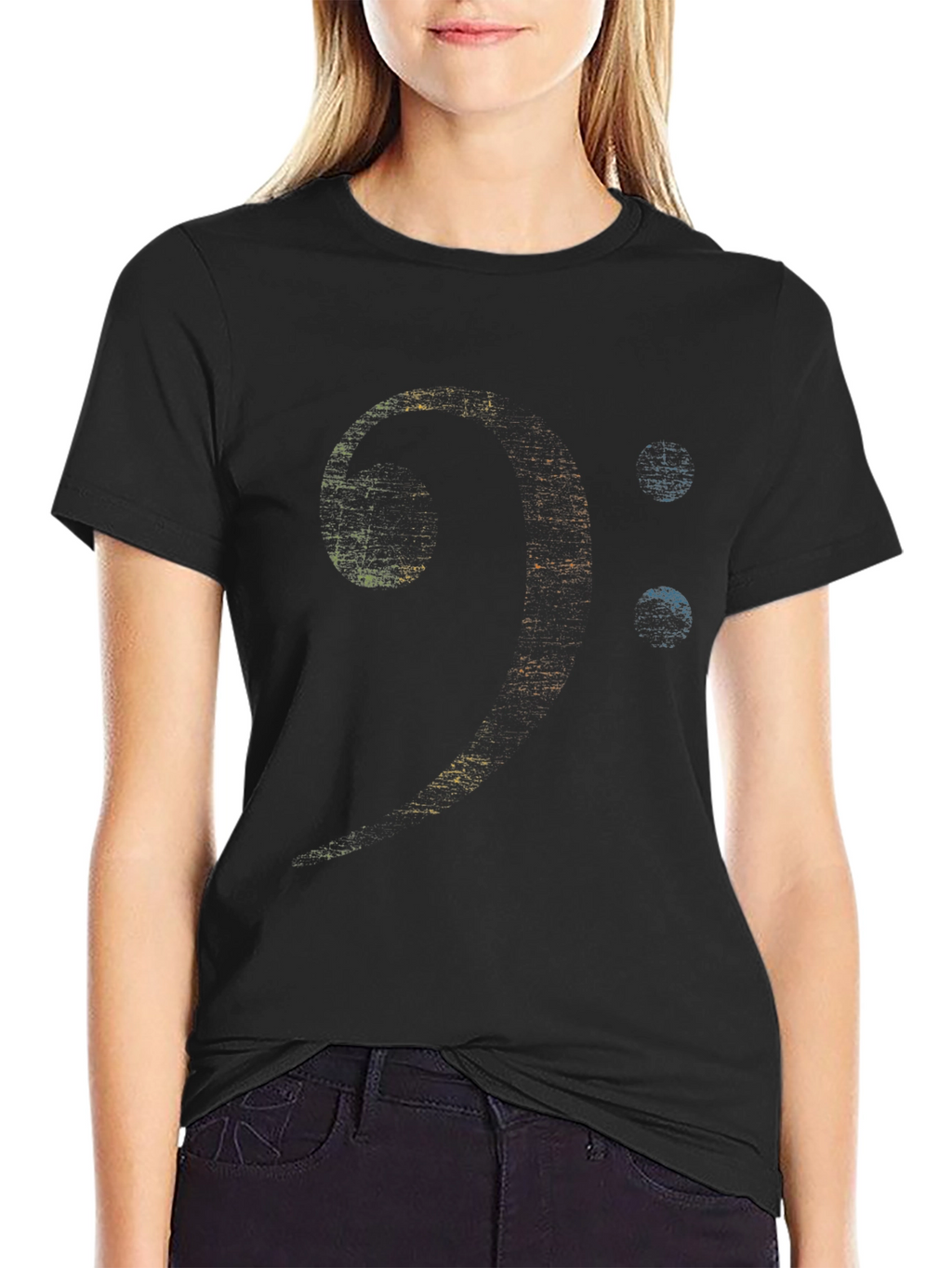 Bass Clef Graphic Print Black T-Shirt
