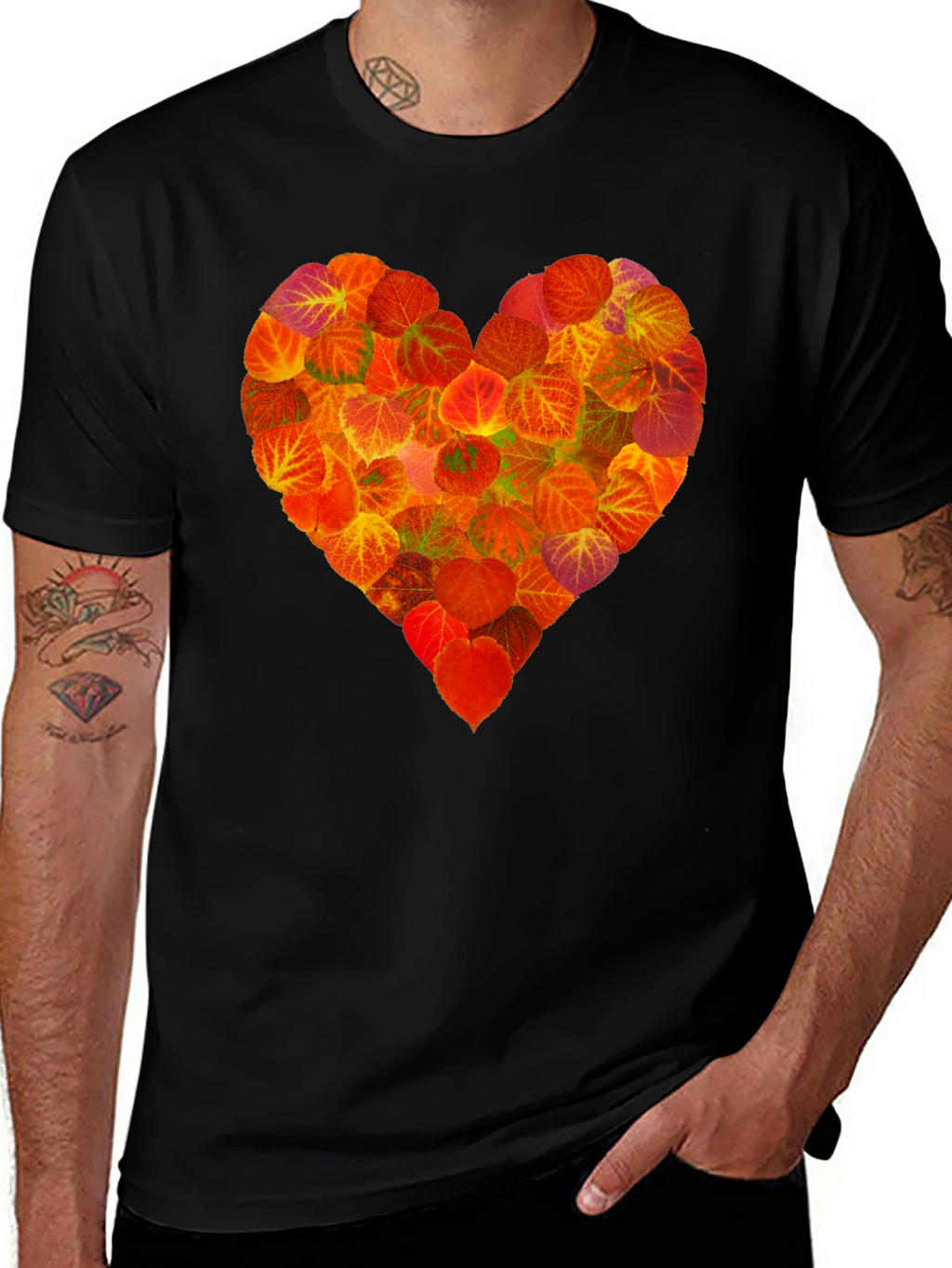 Autumn Leaves Heart Graphic T-Shirt - Nature Lover Tee