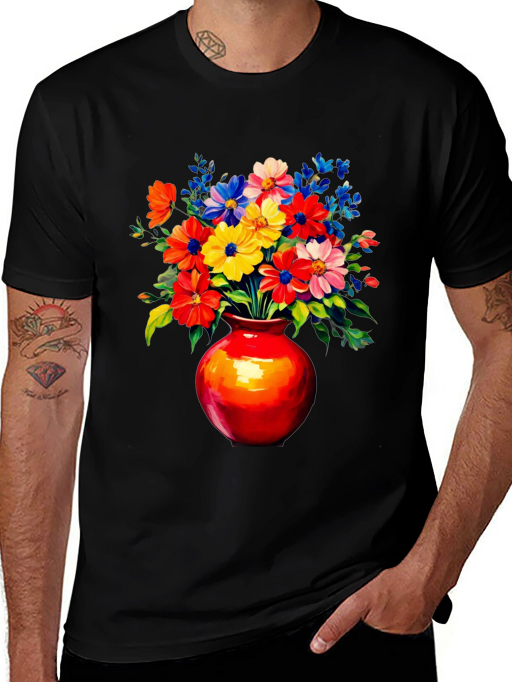 Floral Vase Graphic Tee - Vivid Black T-Shirt