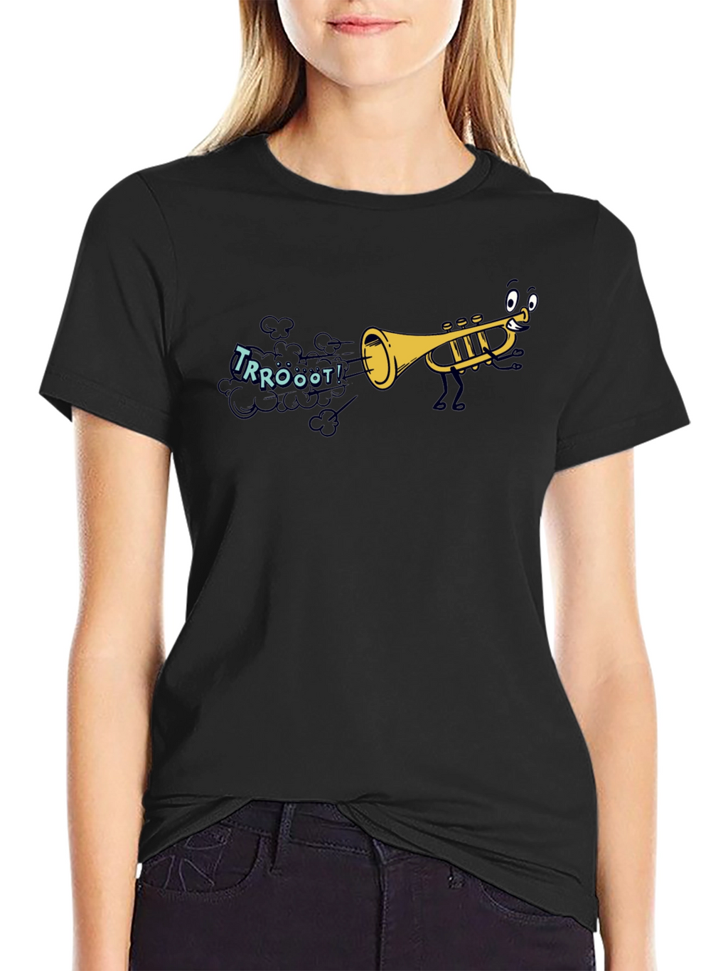 Cartoon Trumpet Graphic T-Shirt - Music Lover Tee