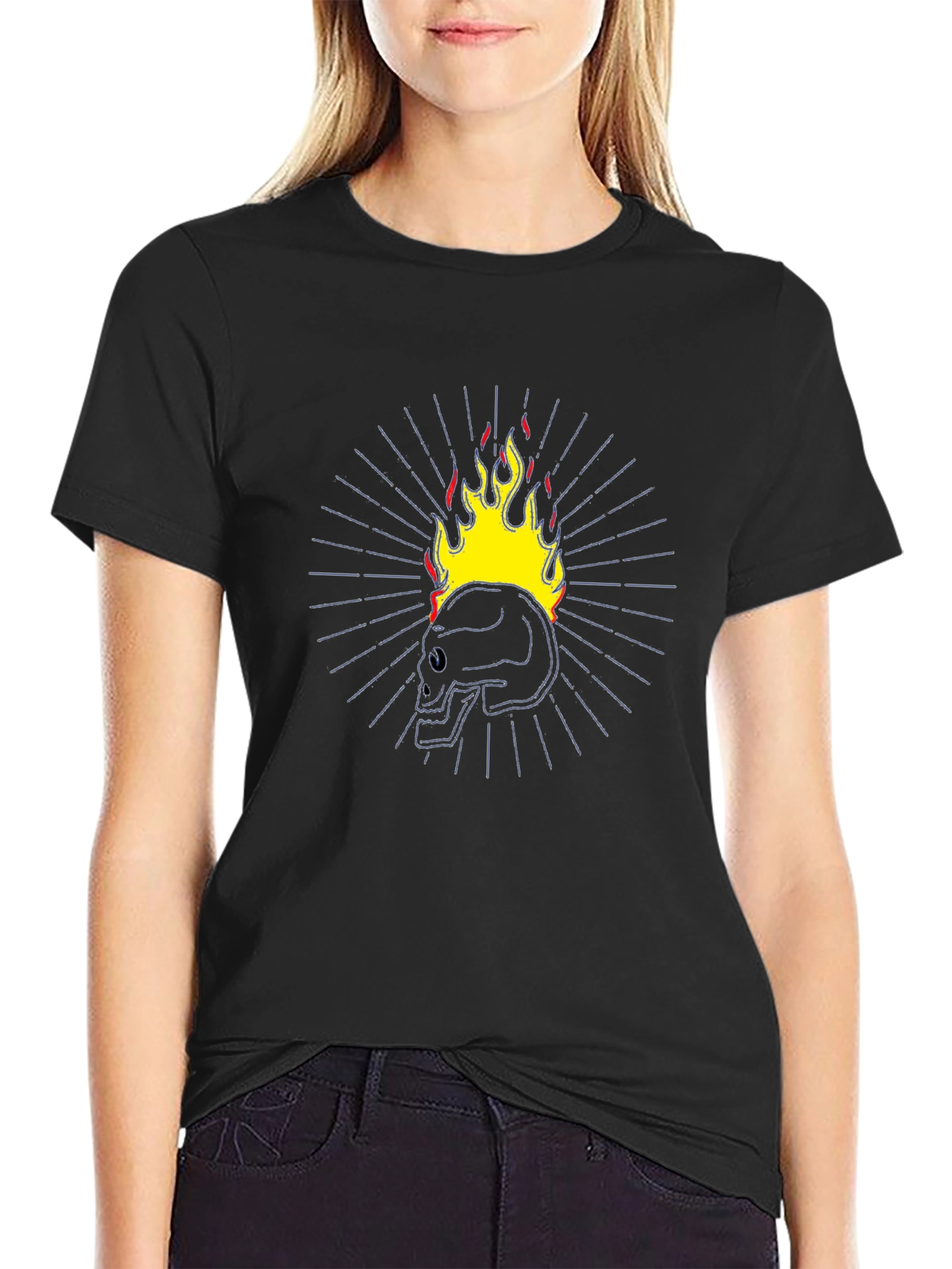 Flaming Skull Graphic T-Shirt - Black