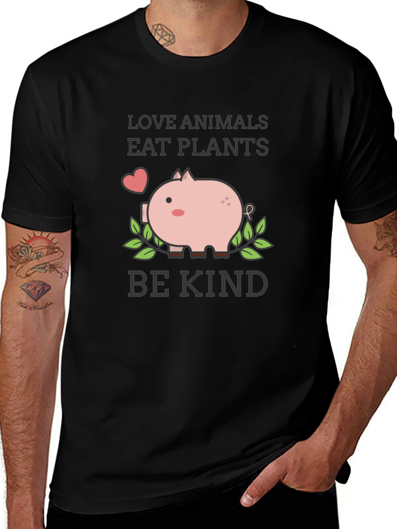 Vegan Pig Graphic Tee - Love Animals Eat Plants Be Kind