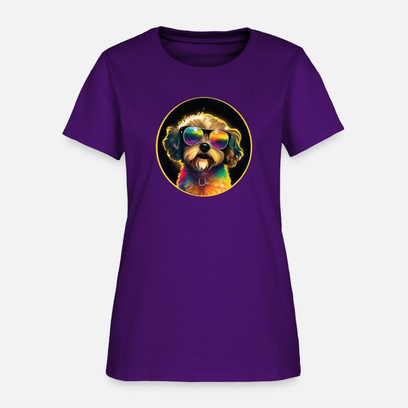 A charming dog sporting colourful sunglasses