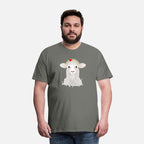 A cute sheep with a spring wreath