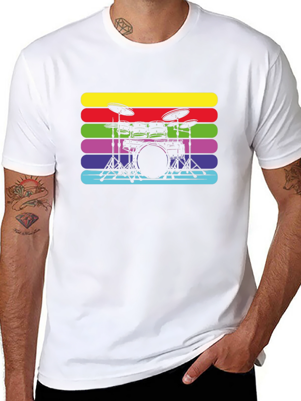 Retro Drum Set Black T-Shirt