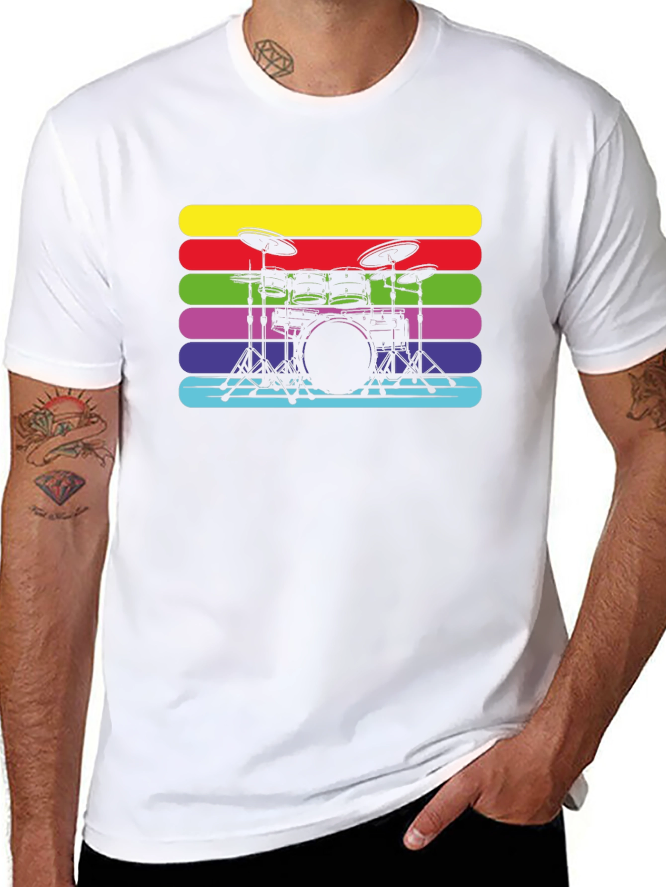 Retro Drum Set Black T-Shirt