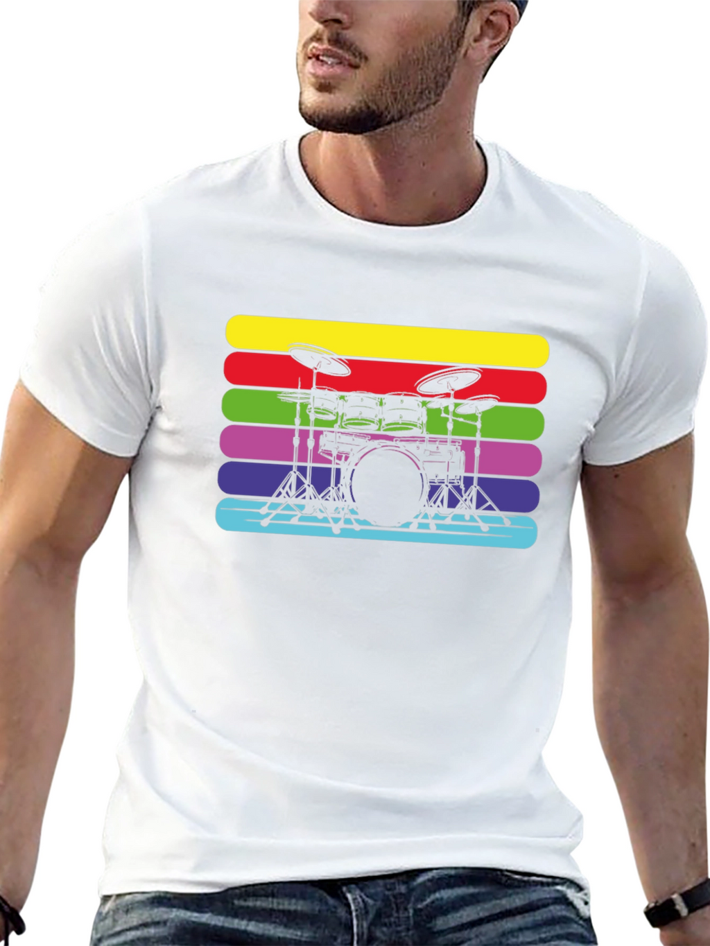 Retro Drum Set Black T-Shirt