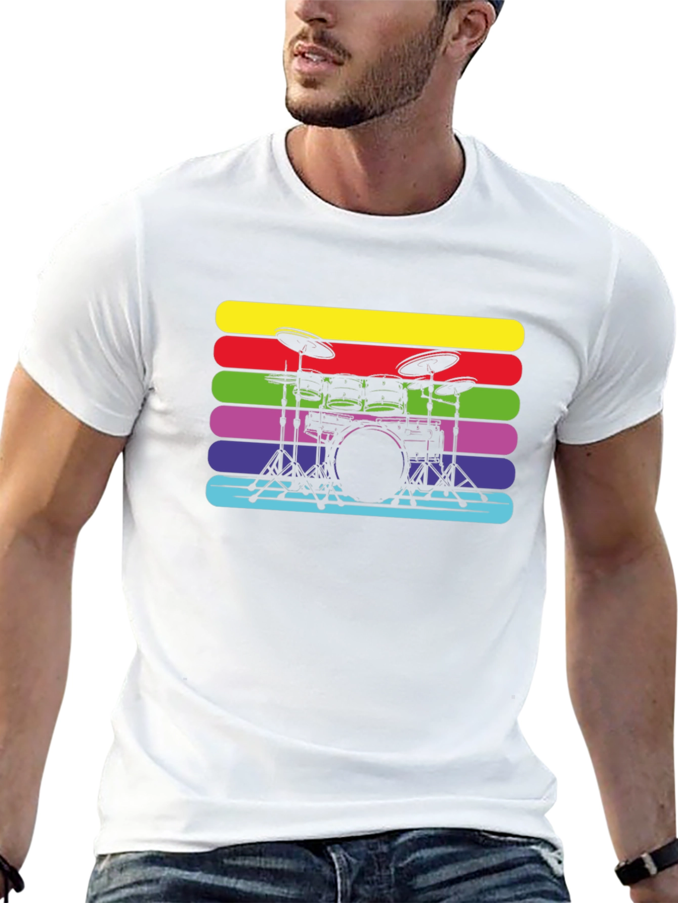 Retro Drum Set Black T-Shirt