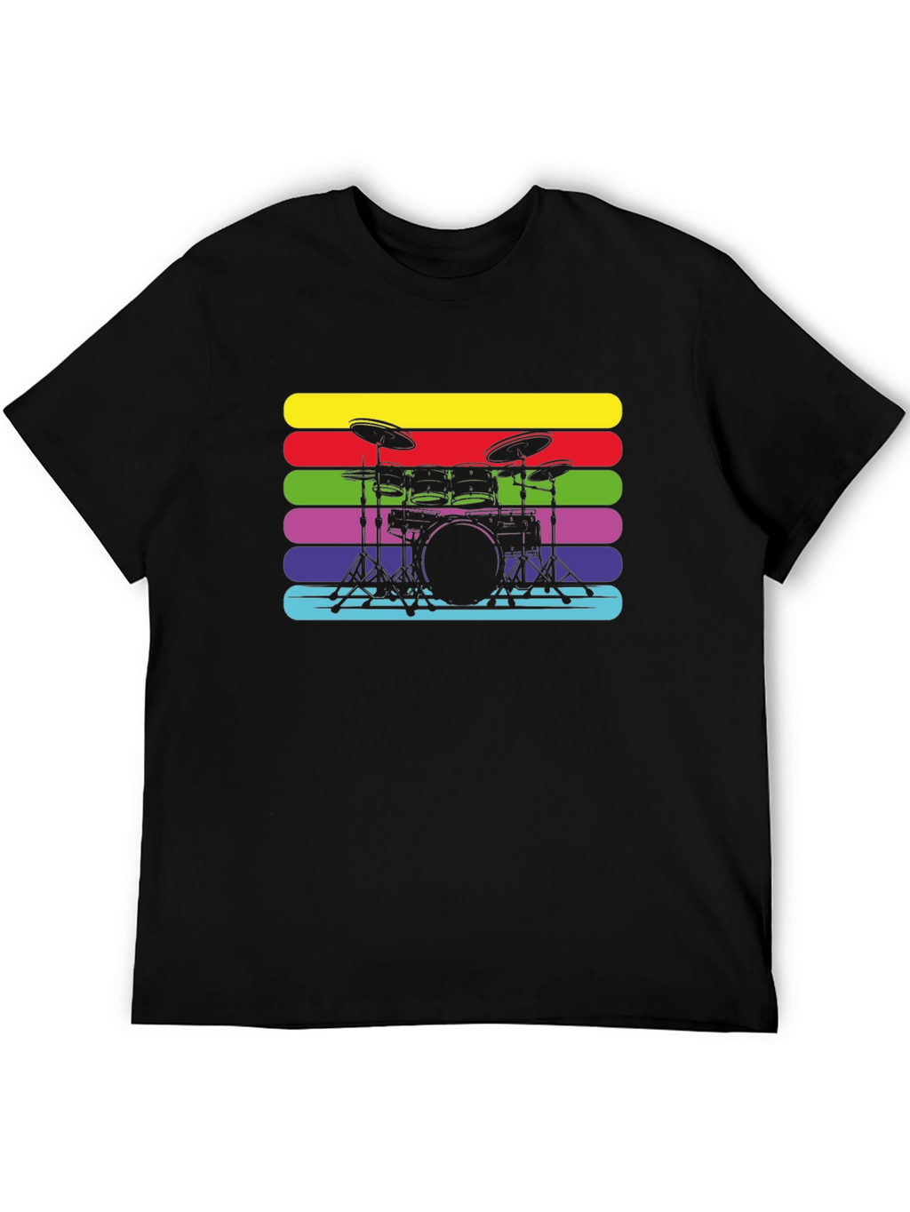 Retro Drum Set Black T-Shirt