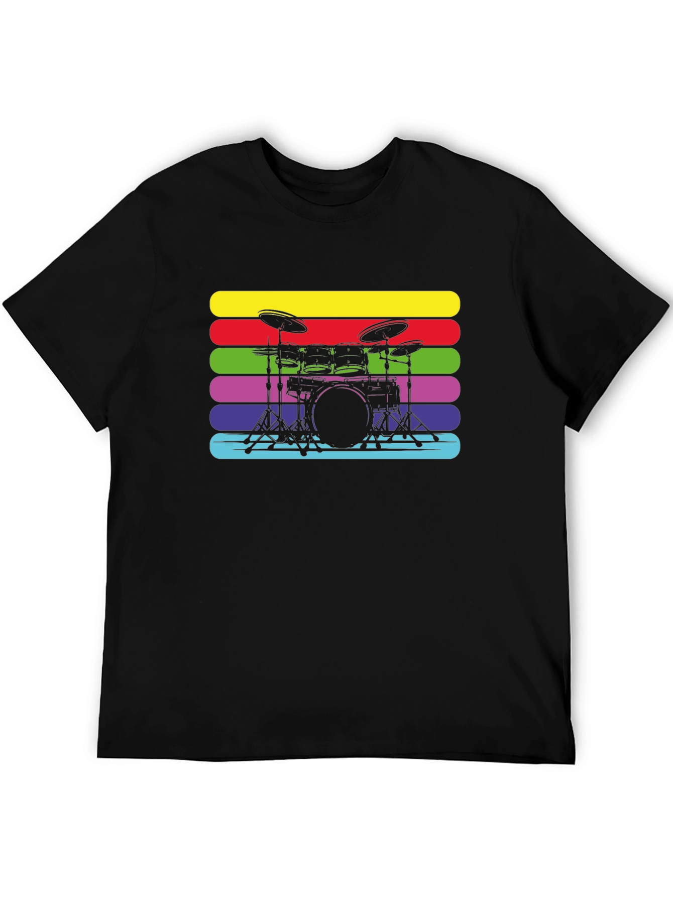 Retro Drum Set Black T-Shirt