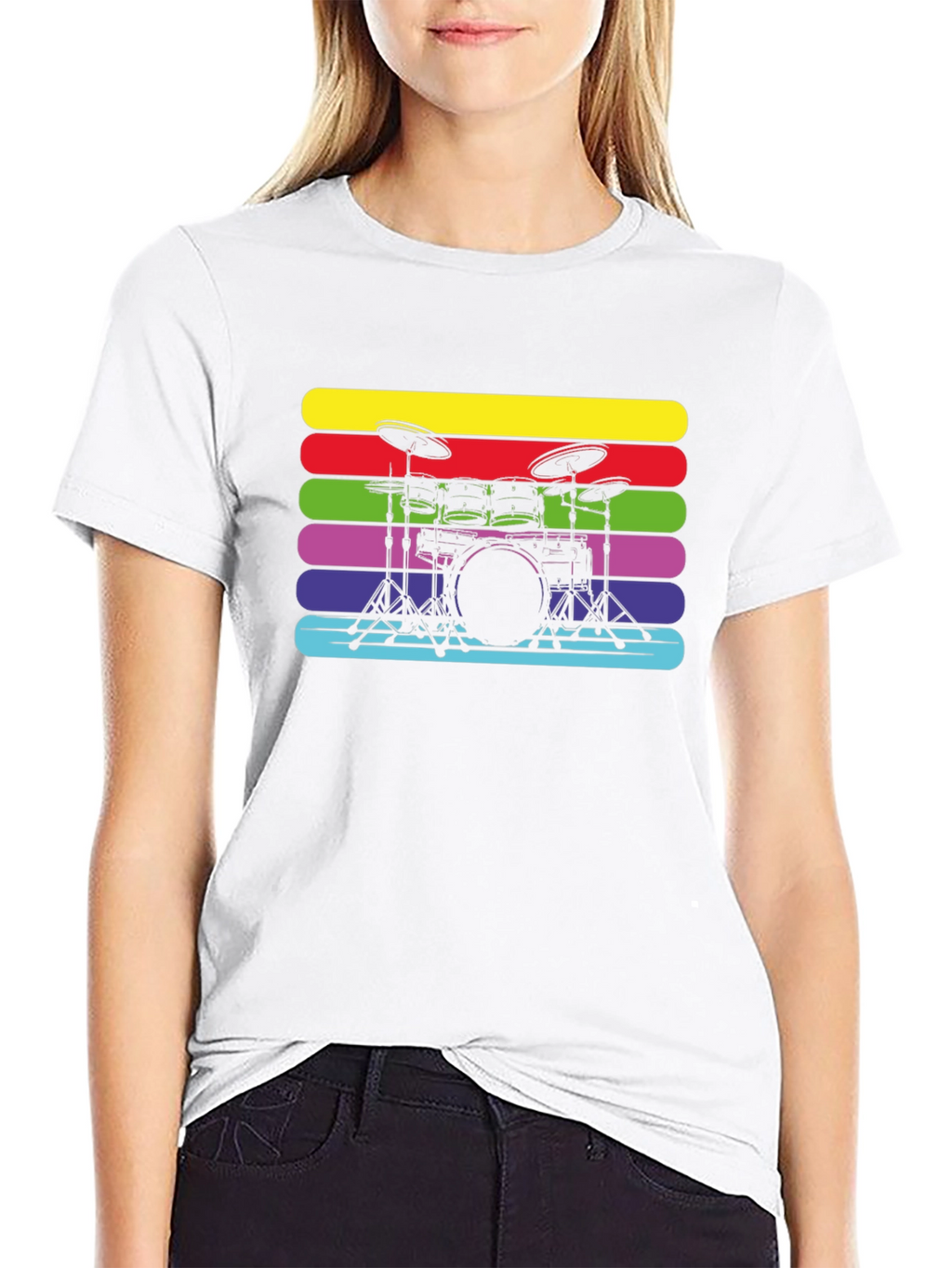 Retro Drum Set Black T-Shirt