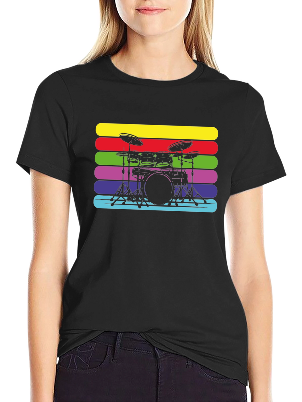 Retro Drum Set Black T-Shirt