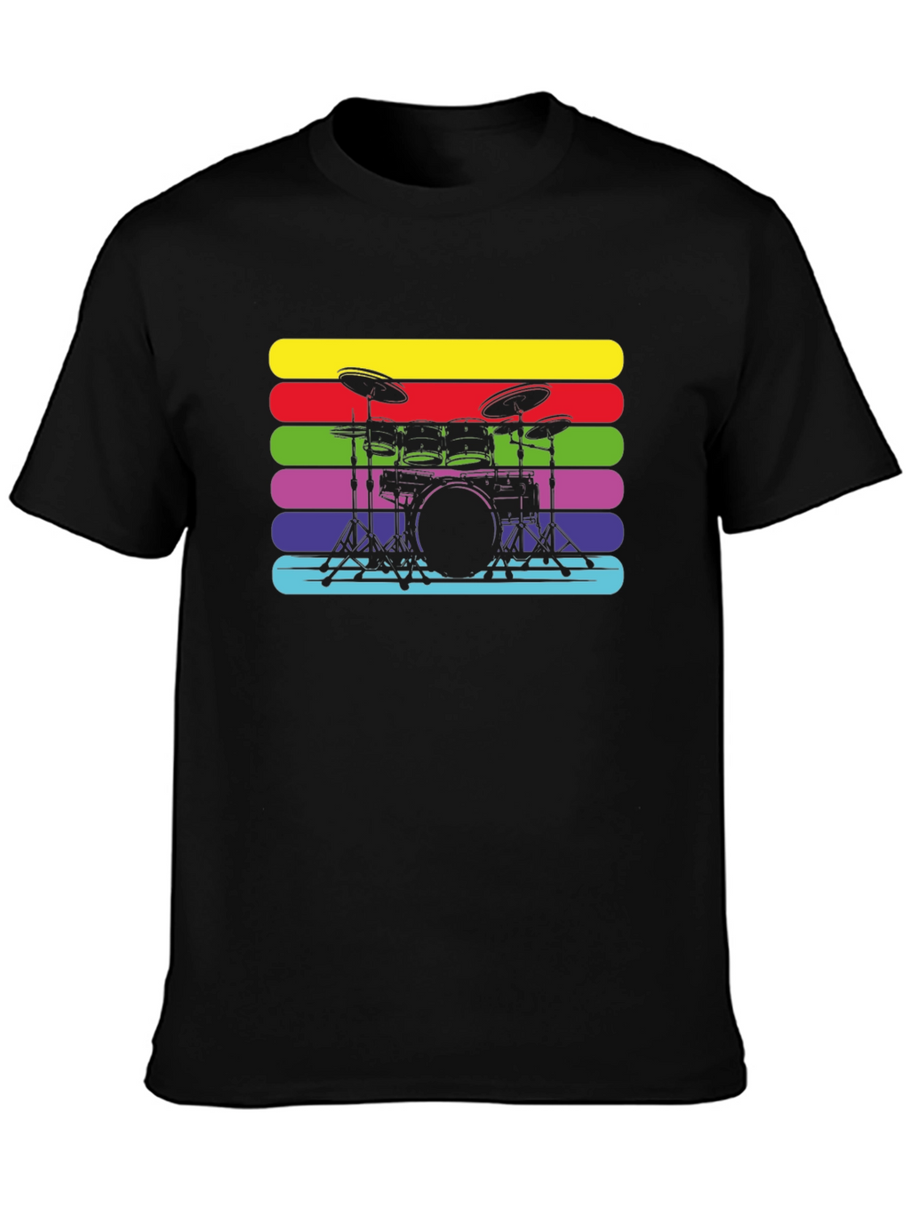 Retro Drum Set Black T-Shirt